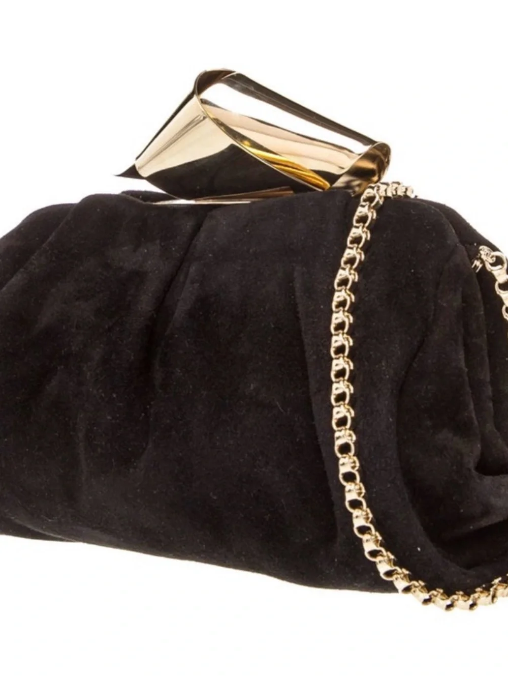 Jimmy Choo Black Velvet Evening Clutch with Gold Chain